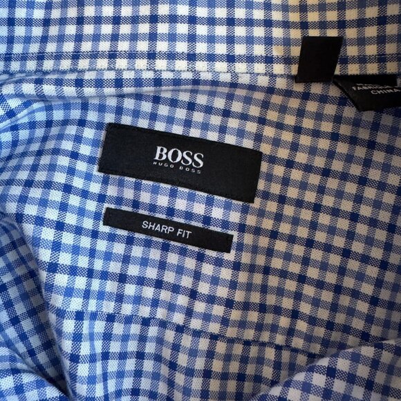 Hugo Boss Sharp Fit 16.5 16 1/2 Blue Plaid Dress Shirt 42 Men's 32/33 - Picture 5 of 11